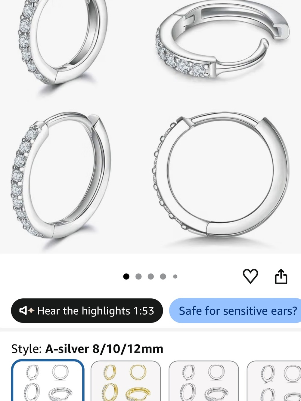 Sterling Silver Cubic Zirconia Huggie Hoop Earrings - Silver